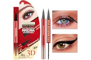 TIMIPOO Delineador de ojos y rímel 2-en-1 Dual End Liquid Mascara, delineador de ojos impermeable negro de larga duración sin manchas Perfecto juego de plumas de maquillaje de ojos de gato