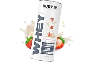 ‎BODY IP BODY IP Perfect Whey Protein | White Chocolate Strawberry Crisp | Eiweißpulver für den Muskelaufbau & die Diät | hoher BCAA Anteil | 30 Portionen | Whey Isolat & Konzentrat | hoher Eiweißgehalt | 900g