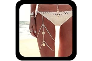 TseenYi Boho Elastico Coscia Gamba Catena Catena Coscia a Strati Catena Nappa Disc Leg Catene Gioielli da Spiaggia Estiva per Donne e Ragazze (Oro 1 Pz)