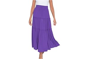 AMHOMELY Boho Maxi Skirts for Women Long Skirts Sale Chic Ladies Solid Casual Ruched Ruffles Elastic Waist Skirts Beach Skirts Clearance UK
