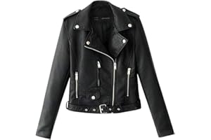 riou Mujeres Chaqueta de Motor Abrigo Cremallera Biker Short Punk Tops Cortos Chaqueta Cuero Capa Jacket Parka Pullover Adolescentes Chicas Outwear Cortas