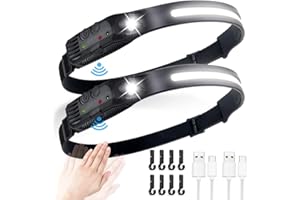 flintronic 2PCS Linterna Frontal led Recargable por USB, 5 Modos 600 Lúmenes Luz COB, IPX4 Liviana e Impermeable de Gran Angular de 230° con Sensor de Movimiento