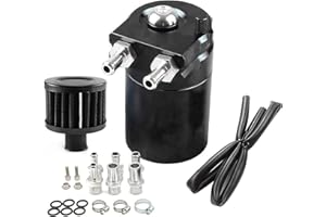JUDAVRY Aluminium Voiture Réservoir, 300ml Oil Catch Can Auto, Universel Séparateur Bidon Huile Voiture Air Filtre, avec Tuyau,2 Ports, Vis et Accessoires(Noir)