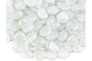 SOWBUD 200 PCS Glowing in the Dark Pebbles, Mini Decorative Glow Rock Stones for Fish Tank, Luminous Cobblestones Powered by Light or Solar, Flower Pot Bed Outdoor Garden Lawn Yard Walkway Pathway, White