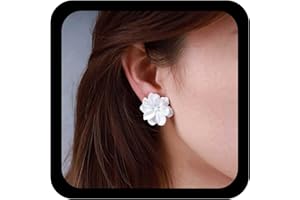 Allereya Orecchini Vintage A Fiore Grande Orecchini A Perno Fiore Bianco Esagerato Orecchini A Camelia Orecchini A Perno Dichiarazione Gioielli Per Donne E Ragazze