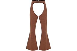 Mufeng Women's Faux Seude Cowgirl Pants Adjustable Waist Hollow Out Bell Bottom Long Trousers