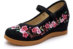 Lazutom Womens Chinese Style Embroidery Mary Janes Party Dress Cheongsam Shoes