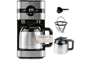 BARISTA KAFFEE & TECHNIK Barista Filterkaffeemaschine mit Thermokanne | 24h Timer & Permanentfilter | Für 8 Tassen Kaffee | Kaffeemaschine für Pulver [Edelstahl]