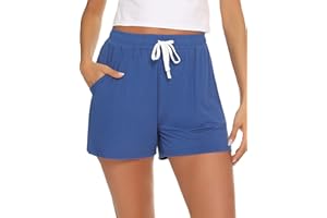 Aseniza Bas de Pyjama Femme Coton Short de Nuit avec Poches Short de Pyjama Rayé Pantalon Court Été Leger Sport Shorts Casual Ample