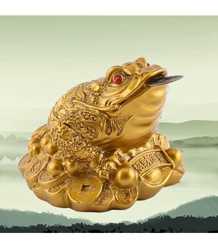 Crapaud Feng Shui Doré Grande Taille - 15,5 Cm De Hauteur