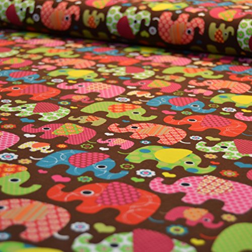 Jersey-Stoff-Kinder „Bunte Elefanten“ braun / tolle Jersey Qualität / Meterware ab 25cm / UX - 5