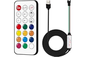 Aroidful Controlador LED USB de 5 V CC, control remoto inalámbrico RF de 21 teclas, controlador LED direccionable de 1 m, controlador direccionable de 3.3 pies, WS2812 WS2811 WS2812B Dream Color