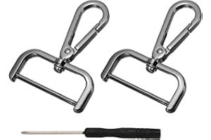 YELARXI Swivel Clasps Hook, 1-1/2 Inch ID Detachable Snap Hook W/Screw Bar D Ring Claw Clasp with Screwdriver Fit for Lanyard Bag Leather Craft Purse Hardware DIY Bag (2 Pack, Black)