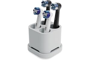 ‎QIKFRESH Qikfresh - 4er Aufsteckbürsten Halter und Zahnbürstenhalter | für Zahnbürstenköpfe von Oral B, iO, Philips Sonicare, Waterpik, Fairywill | Aus lebensmittelechtem Silikon (Grau)