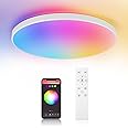 CHENBEN RGB Ceiling Light 24W, Bluetooth Smart Ceiling Light，Dimmable LED Ceiling Lamp with Remote, 3000K-6500K, IP54 Waterproof LED Ceiling Light for Bedroom Bathroom Kitchen,White