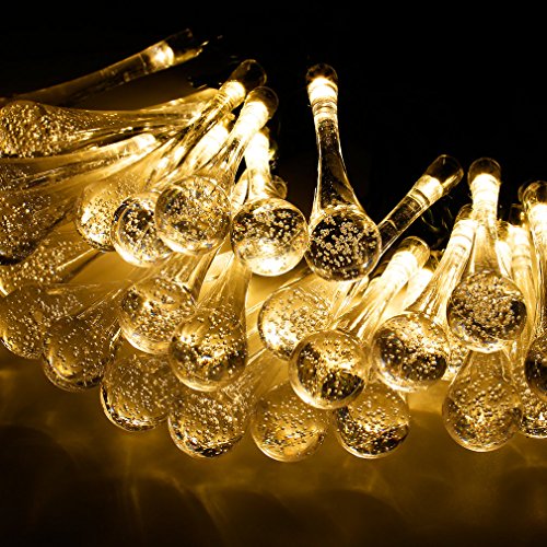 LUCKYKS Solar Lichterkette 6M 30 LED mit Sensor Außen IP44 Regentropfen Dekorativ Beleuchtung für Neujahr, Hochzeit, Party, Fest im Zimmer, Garten, Baum, Terrasse (warm weiß) - 3