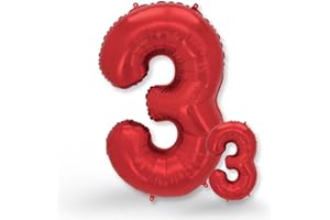 FUNXGO Palloncino in pellicola 3 rosso, 2 pezzi, 100 cm e 38 cm, con numeri rossi, 3 decorazioni per compleanno, matrimonio, anniversario o festa, decorazione per feste, 100 cm e 38 cm, palloncino