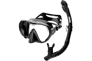 SEAC Set bis Rondò Dry – Set Snorkeling Adulto con Maschera Frameless monolente in Vetro Temperato e Snorkel Dry Top con Valvola di Spurgo, Boccaglio Ergonomico in Silicone