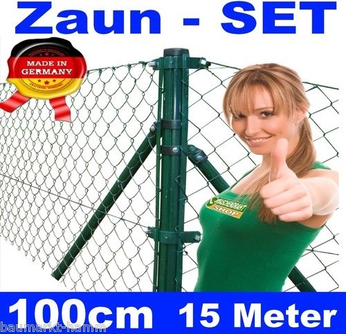 Preisvergleich Produktbild Maschendraht - Zaun - SET komplett Höhe 100cm 15 Meter