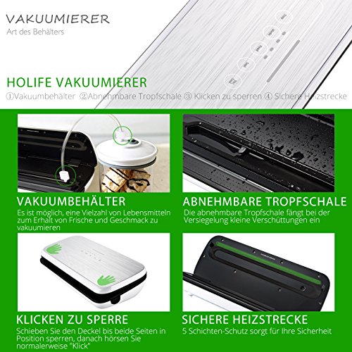 Vakuumierer, HoLife Folienschweißgerät Vakuumierer Kompakte Vakuummaschine Vakuumieren Einschweißgerät mit Folienbeutel (Silberweiß). - 4