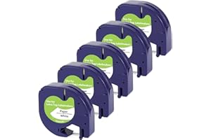 UNOKA Compatible for Dymo Label Tape, Letratag Paper White Tape 12mm x 4m 91200 S0721510 Refill for DYMO Letra Tag LT-100H LT-100T 200B XR XM QX50 2000 Label Maker, 5-Pack