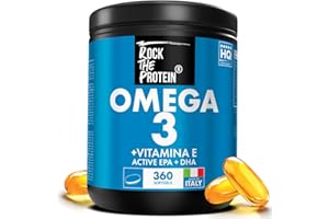 Omega 3 Olio Di Pesce 2000 mg Con Vitamina E, 2 Softgel Al Giorno, 360mg EPA & 240mg DHA Per Dose, Rock The Protein® Integratore Omega 3 Fish Oil, Apporto di Acidi Grassi Essenziali Omega3