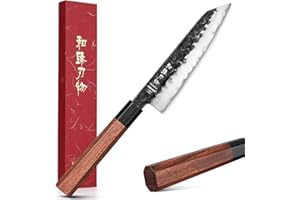 HEZHEN 15cm Cuchillo de Kiritsuke de Acero compuesto, Cuchillo de Chef Estilo Japonés Cuchillos de Cocinero, Mango Octogonal de Redwood