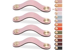 LEREATI 4 Stück Ledergriffe für Möbel, Schrankgriffe Rosa Möbelgriffe Schubladengriff, Modernen Möbelknöpfe Schrank Griffe für Küchenschränke, Schränke, Tür, Wohnkultur (128mm)