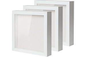 Muzilife 3D Bilderrahmen zum Befüllen Dreiteiliges Set, 20x20cm Tiefe Objektrahmen mit Glasscheibe, Quadratische Form, Geschenk für Familie Freunde, 3 Stück Weiß