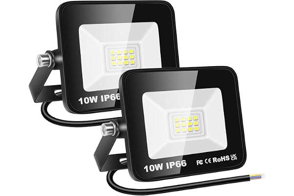 RIGIDON 2x 10W Projecteur d'extérieur Led, 1000 LM Luminaire Exterieur, IP66 étanche Éclairage de Sécurité lampe pour Patio Garage Terrasse Jardin Chantier, 6000K Blanc Froid