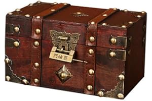 IWILCS Holz-Schatzkisten, Kleine Schatztruhe aus Holz, Piratenschatztruhe, Mini-Schatztruhe, Schatztruhen aus Holz mit Schloss und Schlüssel für Aufbewahrung und Dekoration