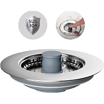 3-in-1 Abflusssieb Für Küchenspüle - Edelstahl-Korbfilter Mit Pop-Up-Stopfen (für 8,9 Cm Abfluss)