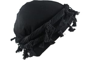 Michear Turban for Men Durag Raw Edge Bandana Hat Men's Hip Hop Personalised Pullover Hat Stretchy Head Scarf Silky Satin Lined Halo Turban Twisted Straps Sweat Head Wrap Black