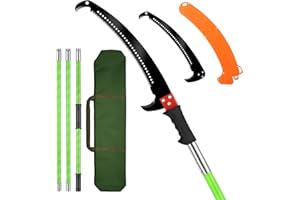 BILIVRY 4M Serrucho Telescopico de Mano,Sierra de Poda Telescópica con Bolsa,Pertiga Telescopica Podar con 2 Hoja de Acero Cortante Sierra,árboles Juego Herramientas Jardín para Podar Palmeras Arbustos