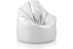 Bepouf - Pouf a Sacco Baby 55Øx95H cm 150L 100% Ecopelle Bianco Imbottito, Puffo per Sedersi Bambini, Pouf Poltrona Salotto e Camera da Letto Comodo e Lavabile, Poltrona Sacco Anallergica Impermeabile