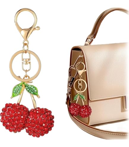 Ciondolo Portachiavi A Forma Di Ciliegia Rosa - Accessorio In Acciaio Inox E Resina Per Borse, Zaini E Auto, Regalo Donna 13.5 Cm - 5