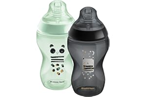 Tommee Tippee Biberons Closer to Nature, Tetine à Débit Moyen avec Valve Anti-Colique, Imite la Forme du Sein, 340ml, Lot de 2, Ollie la Chouette
