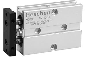 Heschen Cilindro de aire neumático de doble acción, TN10-15, orificio de 10 mm, carrera de 15 mm, aluminio de doble varilla, con imán, para el equipo automático