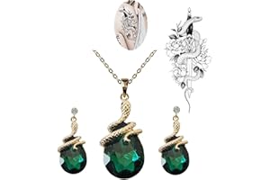 XHBTS Schlange Tattoo Aufkleber und Grüne Smaragd Schlange Halskette Vergoldet Tropfen Kristall Zirkon Grüne Schlange Anhänger Halskette und Ohrring für Frauen