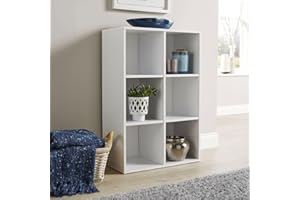 Home Source Storage Cube 6 Shelf Bookcase Wooden Display Unit, White, 90cm