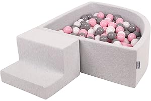 KiddyMoon Spielplatz Aus Schaumstoff Mit Viertel Eckig Bällebad (200 Bälle) Hindernisläufe, Hellgrau:Weiß/Grau/Puderrosa