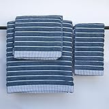 Gris Home - Juego de 3 toallas ripple negativo color azul medio 100% algodón, baño (100x150 cm, lavabo (50x100, tocador (30x50).