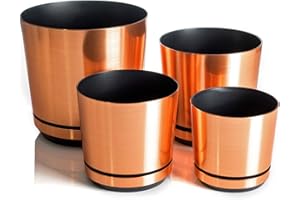 KORAD Übertöpfe Satz 4 Stück Kupfer 16 cm, 18 cm, 21 cm, 26 cm - dekorative Übertöpfe in 4 der Größe von 16 cm, 18 cm, 21 cm, 26 cm für Blumen, Kräuter, Pflanzenkompositionen. OSL S4/121