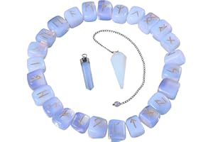 YATSKIA Pietre di cristallo di opalite – Set di 25 rune – Rune per principianti – Rune Wicca – Pietre di rovina vichinga – Pietre di Rune Futhark antiche – Regali di stregoneria