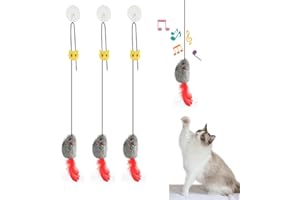 QTTRPCU 4 Stück Katzenspielzeug Türrahmen Elastische Maus mit Quietschgeräusch, Katzen Beschäftigung, Interaktives Selbstbeschäftigung Katze