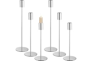 BUCOMTU Juego de 6 Candelabro Plata,33/28/23 cm,3 Candelabro Cilíndrico de Diferentes Alturas, Decoración del Hogar, Cenas,Boda, Navidad, Fiestas