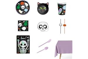 PARTYLOSOPHY OH YEAH - Kit 12 Personas - 102 piezas - Decoración Halloween Mesa - Temática Infantil y Adulto - Accesorios Fiesta Día de los Muertos - Platos + Vasos + Servilletas + Manteles - FÁCIL MONTAJE
