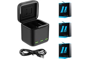 TELESIN Trippel laddare och batteriförvaringslåda med 3-kanals laddare med 2 uppladdningsbara Li-ion-batterier för GoPro Hero 10/9 Black (en enda laddare)