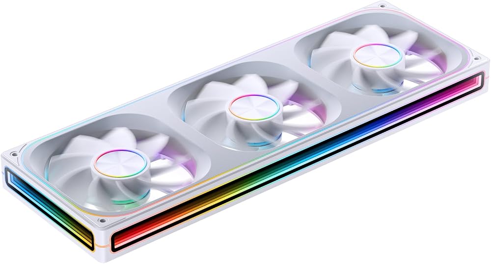 JONSBO ZA-360WR (Ters) PC Kasa Fanı, Hepsi (3) Bir Arada, 3x120mm 3Pin ARGB Fanlı Tek Çerçeve Ünitesi, PWM, 4 Taraflı Sonsuzluk Aynalı Ters Bıçak Sessiz, Alüminyum İsim Plakası, 28mm Kalın Beyaz
