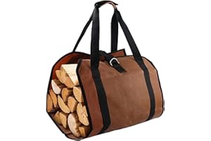 SUNERLORY Log Carrier Bag Canvas Log Bag Heavy Duty Waterproof Fireplace Firewood Storage Bag Totes Indoor Outdoor Log Holder, Canvas Log Holder Carrying Bags with Handle for Firewood Storage (Brown)